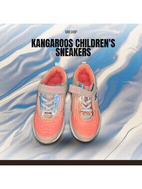 Kangaroos Childrens Sneakers Size 3 Coral & Beige With Blue Accents Velcro Strap